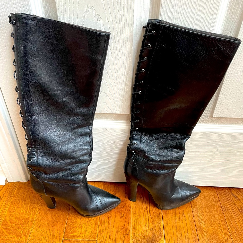 Genuine leather Versace high heel black boots size 6.5